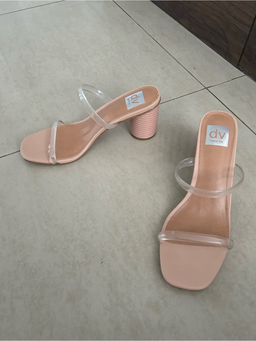 DV by Dolce Vita Blush Pink Clear-Strap Block Heel Sandal
